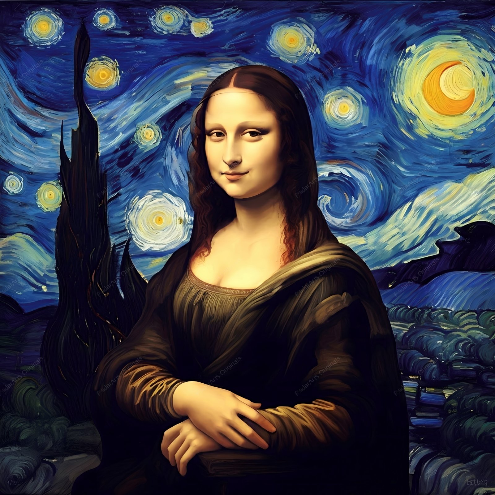 Mona Lisa and Starry night reimagined by human-ai gallery PadarArts